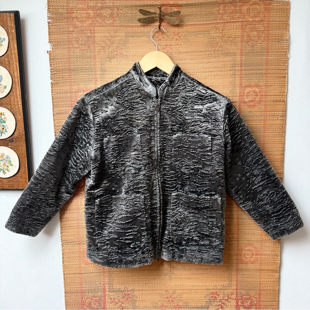 Pinco Pallino Italian Designer Faux Persian Lamb Fur Contemporary Grey Jacket